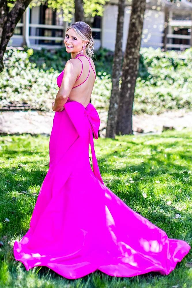 Sleeveless Satin Mermaid Backless Prom Dress With Bow FancyVestido Sleeveless Satin Mermaid Backless Prom Dress With Bow FancyVestido