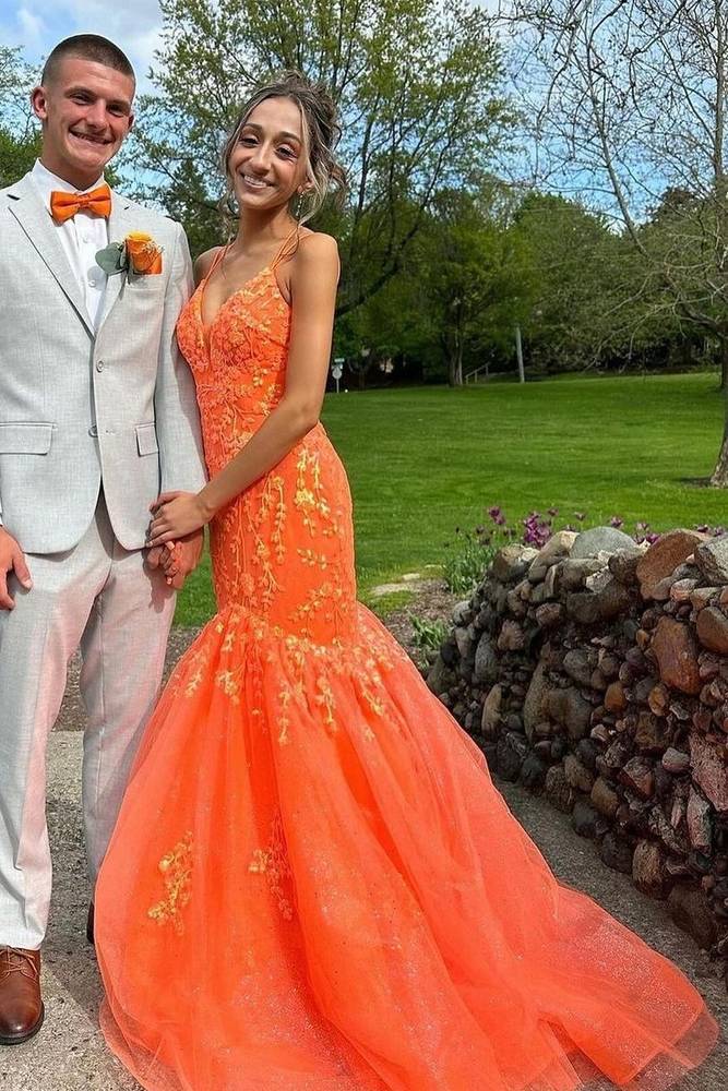 Orange Applique Mermaid Prom Dress with Lace-up Back – FancyVestido