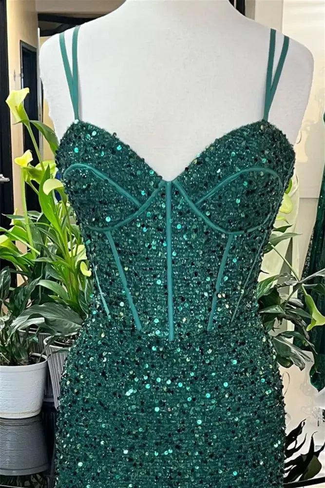 Hunter Green Sequin Mermaid Prom Dress with Slit