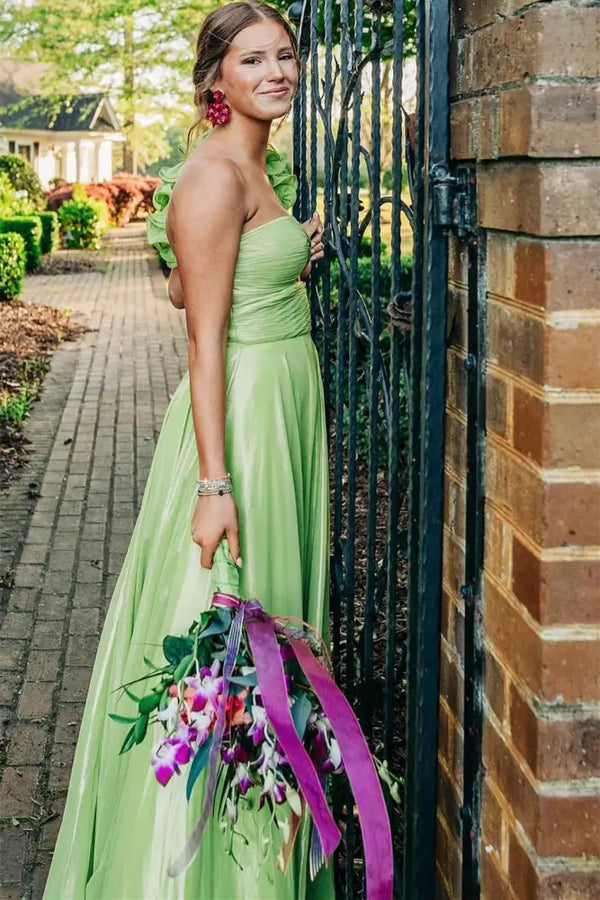 Hot Pink Keyhole Pleated Slit Prom Dress with One Shoulder