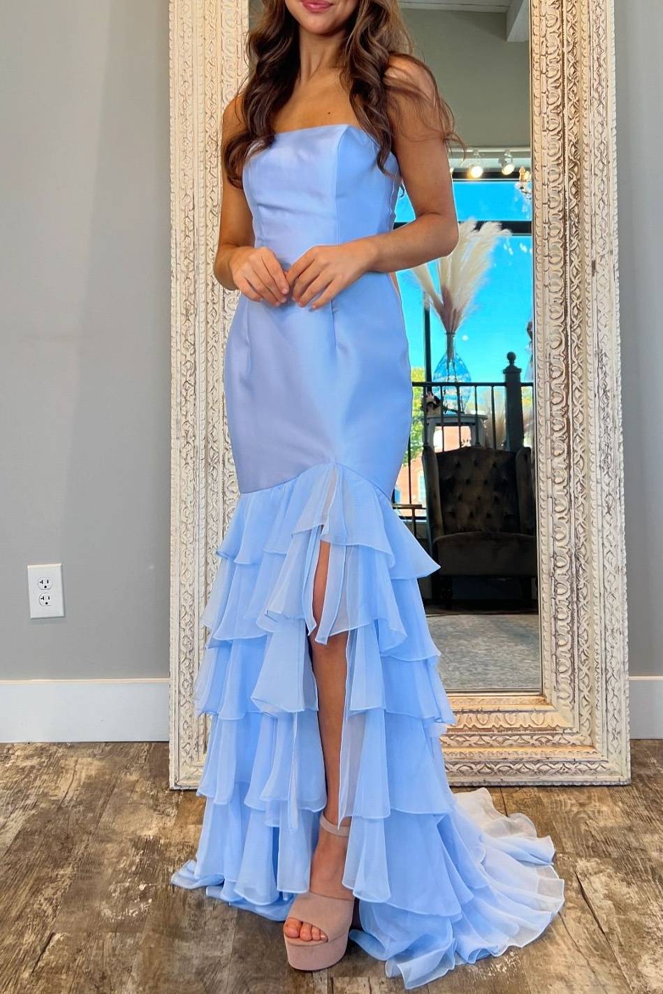 Light Blue Strapless Ruffle Mermaid Prom Dress – FancyVestido