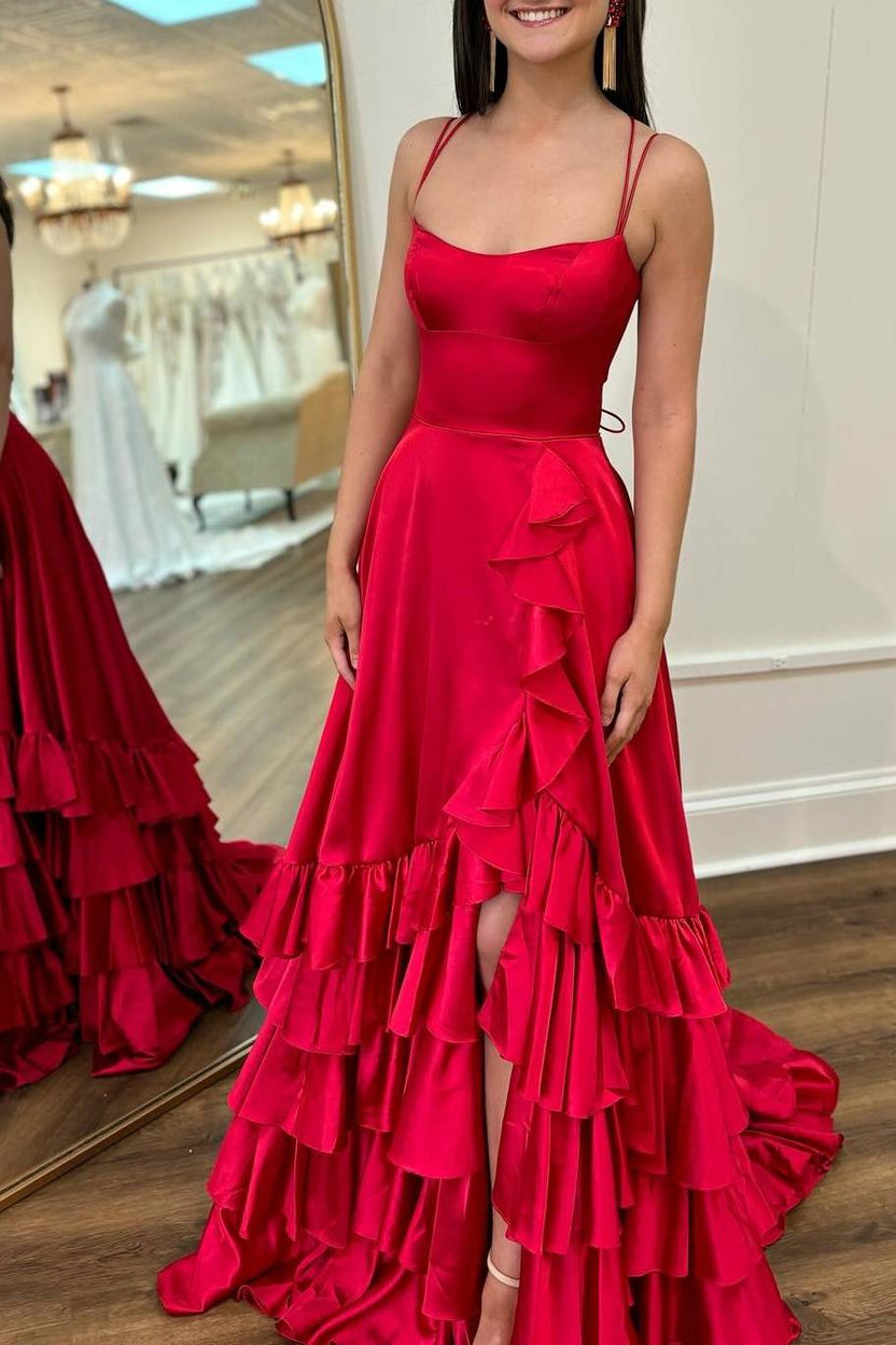 Red Wine Halter Neck Mermaid Prom Dress with Slit and Ruffles main image 0