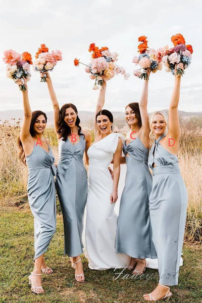 Blue Halter Satin Mismatched Bridesmaid Dress