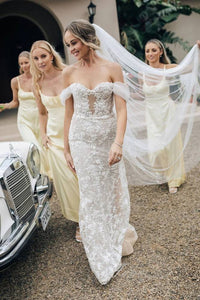 Light Yellow Straps Satin Long Bridesmaid Dress