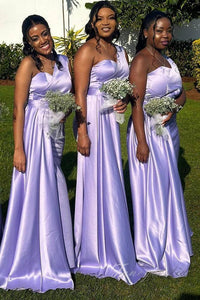 Purple One Shoulder Satin Long Bridesmaid Dress