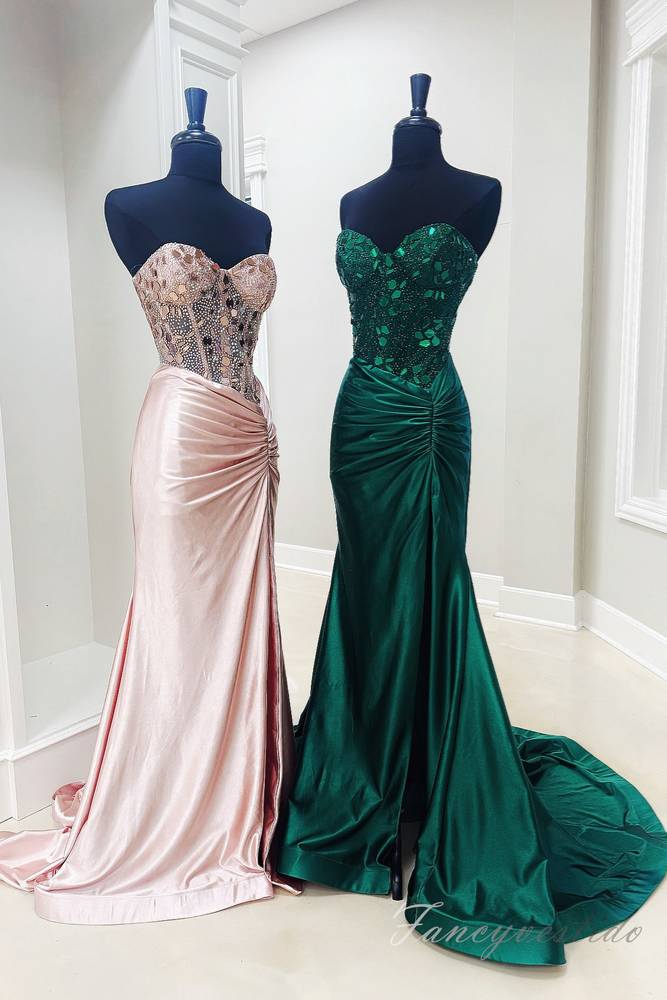 Sweetheart Green Mirror Sequin Mermaid Prom Dress with Slit FancyVestido Sweetheart Green Mirror Sequin Mermaid Prom Dress with Slit FancyVestido