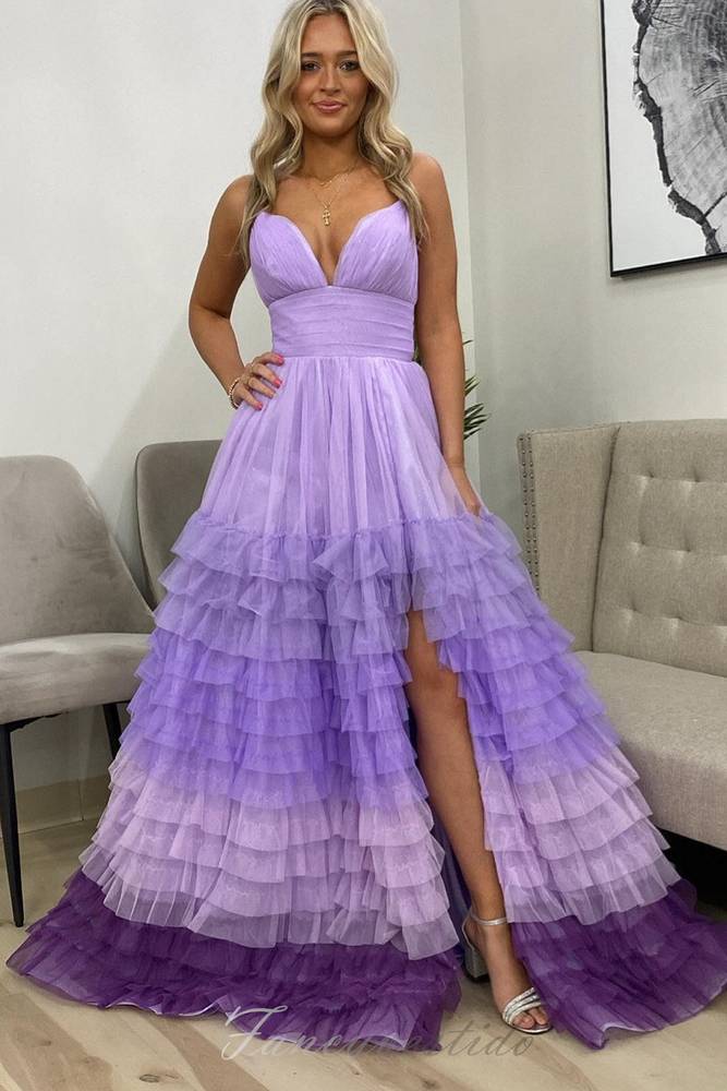 Straps Lavender Ruffle Multi-Layered A-Line Prom Dress – FancyVestido