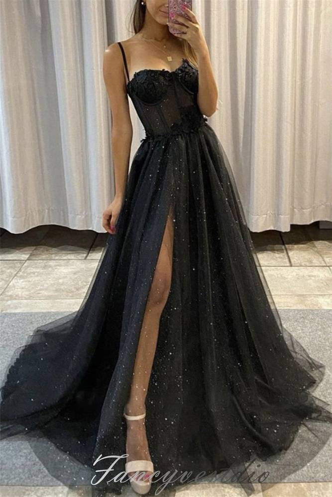 green emerald velvet dress Plus Size Black Sequin Keyhole One Shoulder Feather Slit Prom Dress