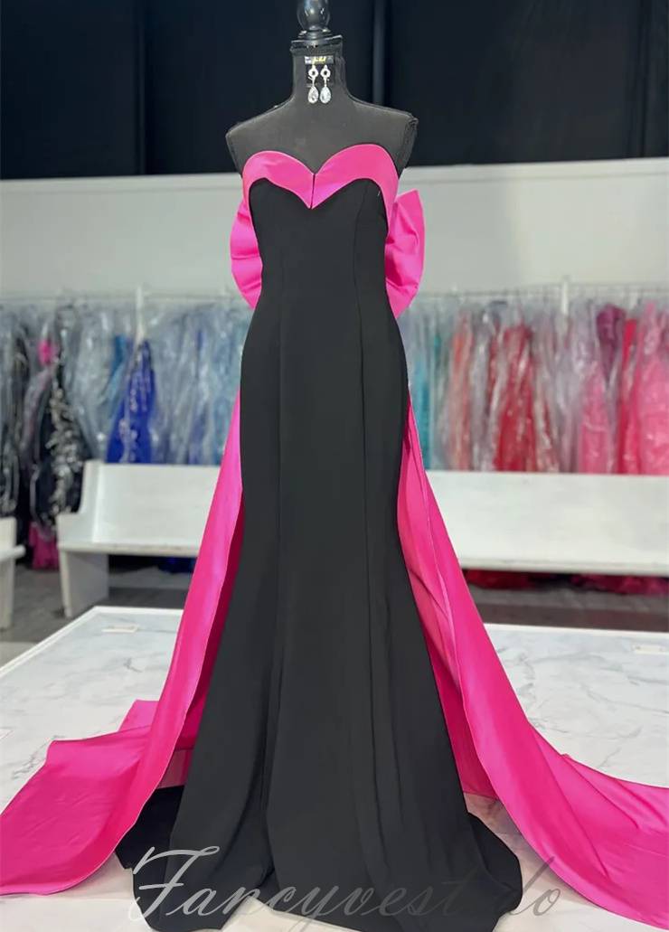 Sweetheart Black Long Mermaid Prom Dress with Bow Back FancyVestido Sweetheart Black Long Mermaid Prom Dress with Bow Back FancyVestido