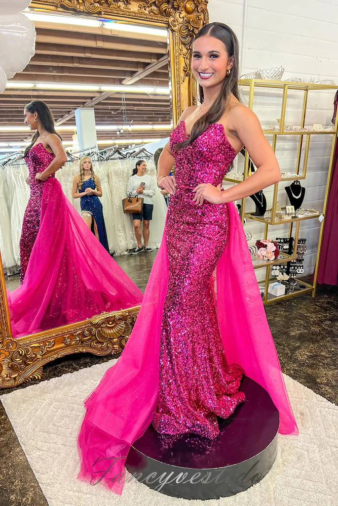 chinese dress ladies Custom Turkey Feathers Horsehair Long Train Mermaid Prom Dress