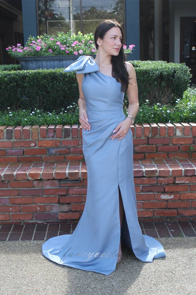 One Shoulder Bow Straps Sheath Mermaid Prom Dress with Slit – FancyVestido