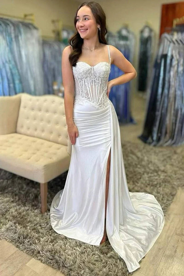 Royal Blue Straps Applique Mermaid Prom Dress with Train