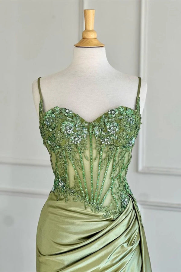 Royal Blue Straps Applique Mermaid Prom Dress with Train