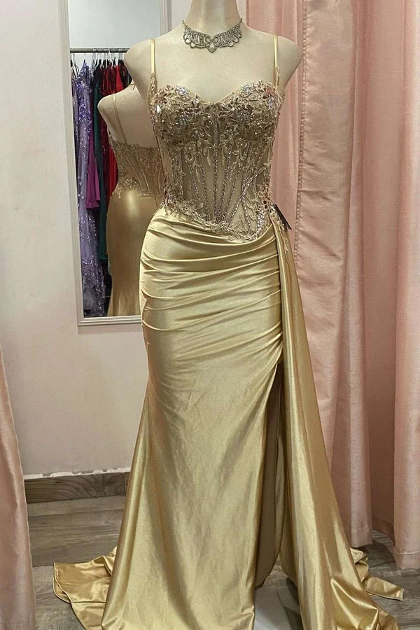 Royal Blue Straps Applique Mermaid Prom Dress with Train