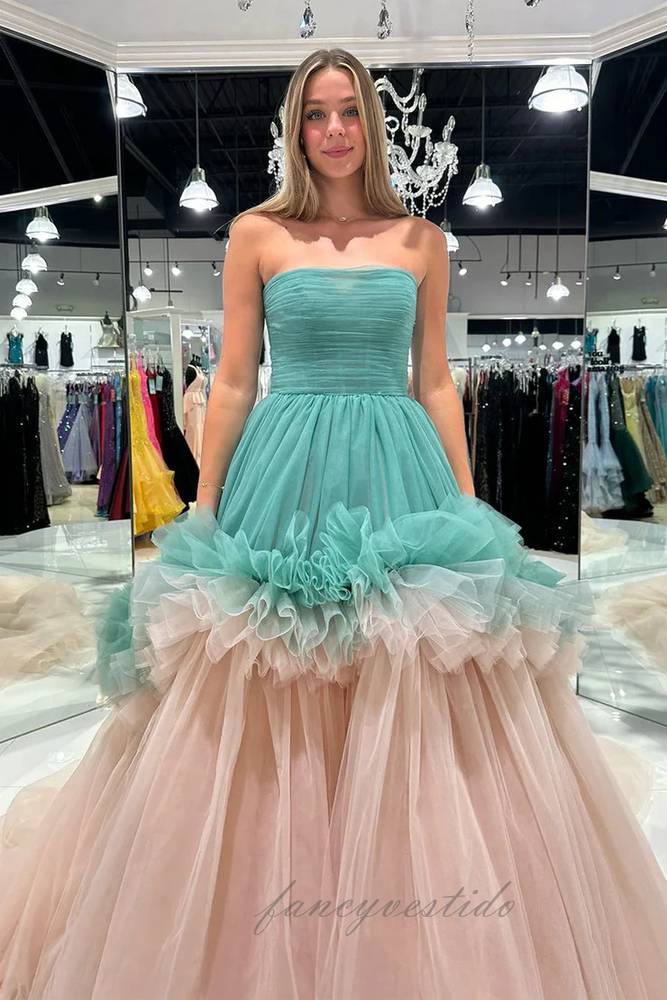 pleated tulle formal dress Zapaka Women Red Long Prom Dress Halter A Line Pleated Tulle Evening Dress, Red / US8
