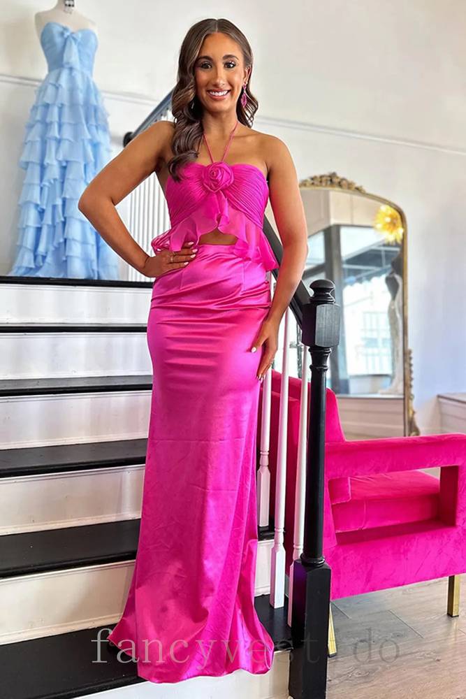 Halter Pleated Cutout Mermaid Prom Dress with Open Back – FancyVestido