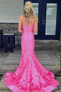 Pink Strapless Mermaid Prom Dress with 3D Floral