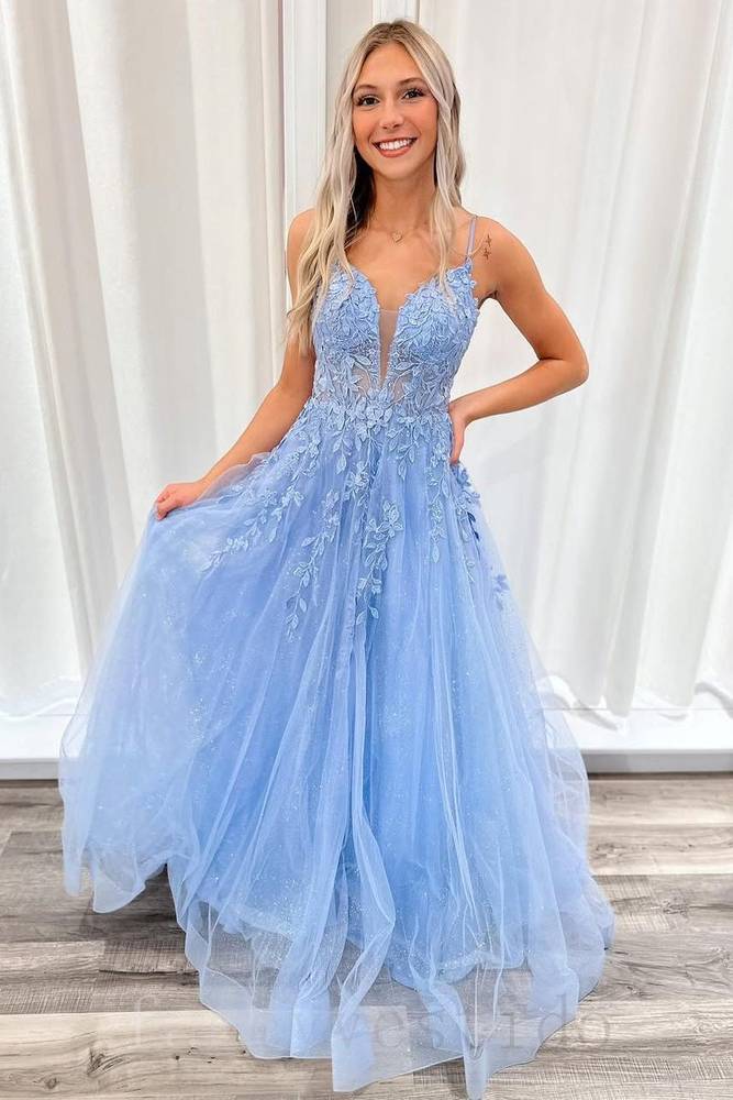 V-Neck Applique A-Line Tulle Prom Dress FancyVestido V-Neck Applique A-Line Tulle Prom Dress FancyVestido