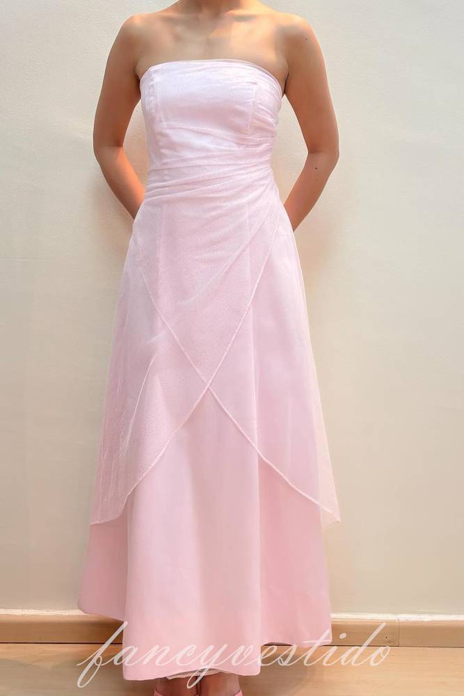 chinese dress ladies Strapless Blush Pink Sequin Beaded Ruffle Tulle Prom Dress