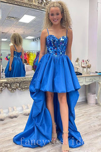 Straps Mirror-Sequin A-Line Prom Dress with Hi-Low
