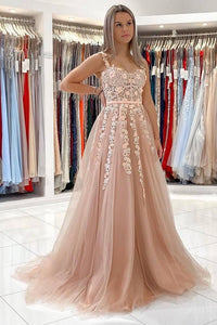 Elegant Sky Blue Applique A-Line Tulle Prom Dress