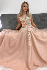 Elegant Sky Blue Applique A-Line Tulle Prom Dress