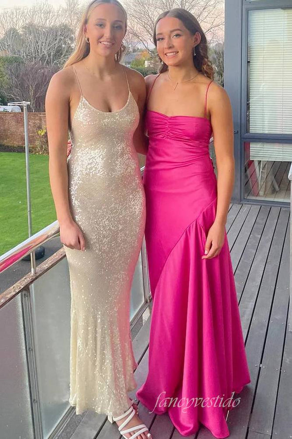 Spaghetti Straps Yellow Pleated Maxi Dress with Slit