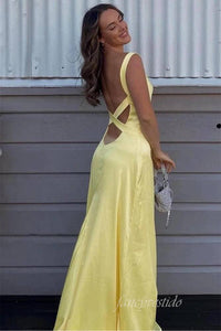 Sexy Yellow V-Neck Party Dress with Cross Back