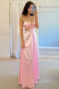 Sweetheart Pink Cutout Party Dress with Bow Back