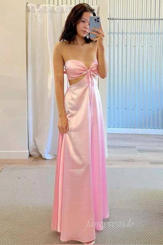 open lace back dress Sweetheart Pink Cutout Party Dress with Bow Back – FancyVestido