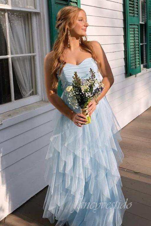 Sweetheart Light Blue Multi-Layered Tulle Prom Dress  FancyVestido