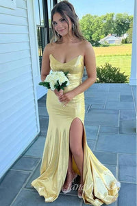 Strapless Sheath Mermaid Slit Prom Dress with Lace-up