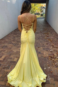 Sexy Double Straps Slit Mermaid Prom Dress with Lace-Up