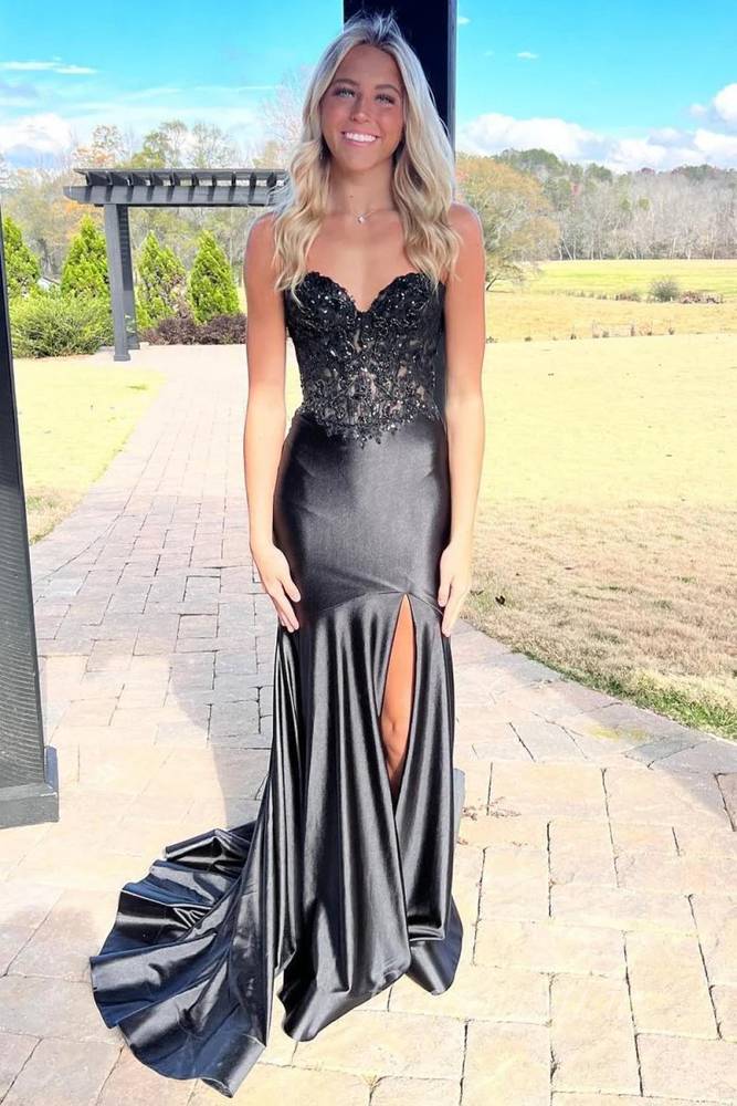 Sweetheart Beaded Applique Mermaid Prom Dress with Slit FancyVestido Sweetheart Beaded Applique Mermaid Prom Dress with Slit FancyVestido