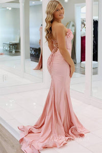 Pink Strapless Sheath Mermaid Prom Dress with Slit