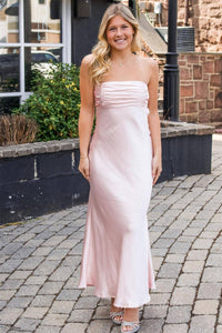 Elegant Sleeves Pink Pleated Sheath Maxi Dress