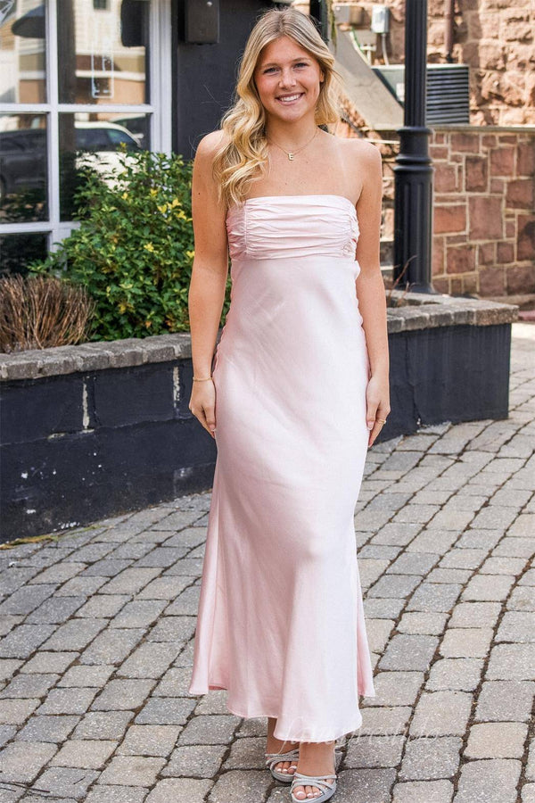 Elegant Sleeves Pink Pleated Sheath Maxi Dress