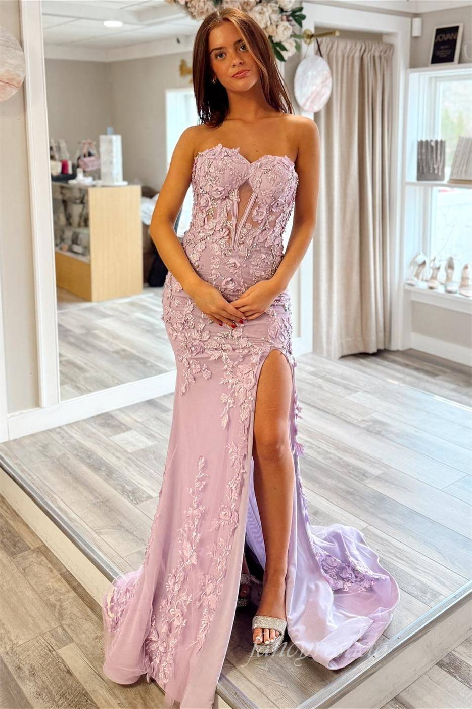 applique mermaid dress Lilac Sweetheart Applique Mermaid Prom Dress with Slit – FancyVestido