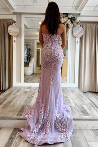 Lilac Sweetheart Applique Mermaid Prom Dress with Slit