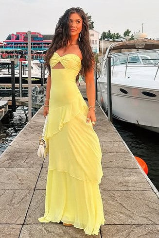 Sweetheart Yellow Keyhole Ruffle Mermaid Prom Dress
