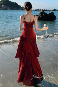 Straps Glitter Pleated Ruffle Mermaid Long Dress