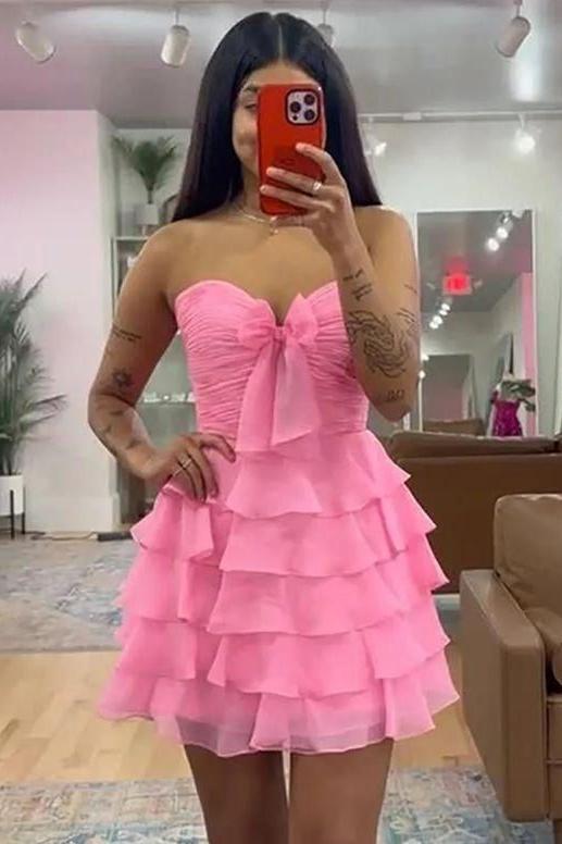Sweetheart Green Pleated Ruffle Homecoming Dress with Bow