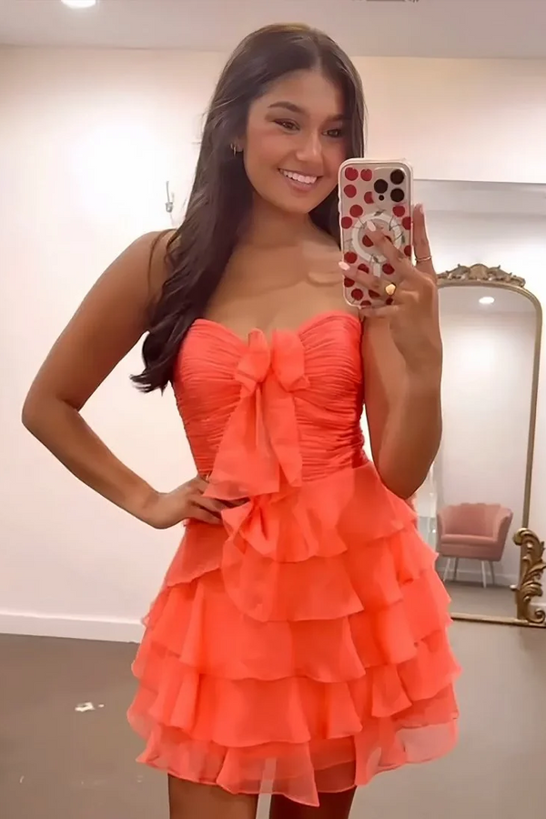 Sweetheart Green Pleated Ruffle Homecoming Dress with Bow