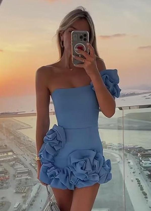 One Shoulder Ruffle Tight Homecoming Dress