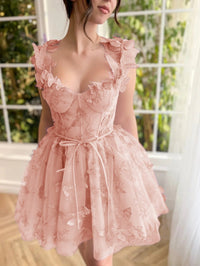 Straps Lilac Corset A-Line Prom Dress with 3D Butterfly