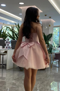 Strapless Corset Boned Homecoming Dress with Bow