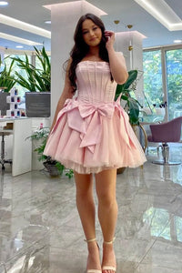 Strapless Corset Boned Homecoming Dress with Bow