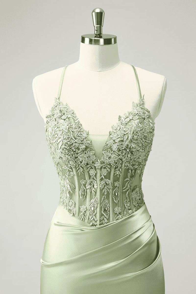Spaghetti Straps Applique Tight Homecoming Dress