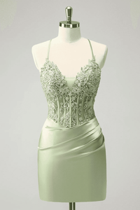 Spaghetti Straps Applique Tight Homecoming Dress