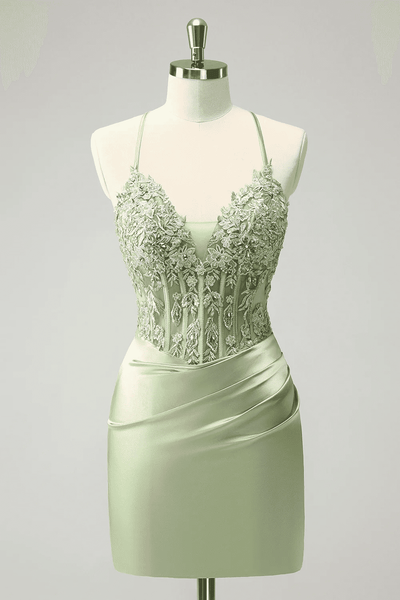 Spaghetti Straps Applique Tight Homecoming Dress